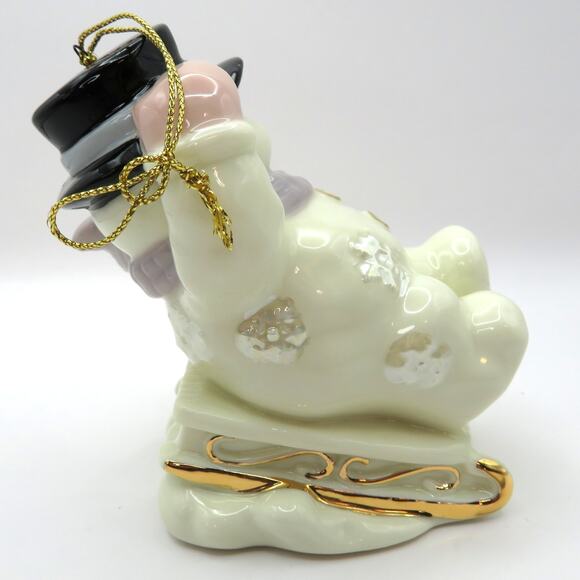 Porcelain Snowman Sledding Ornament Christmas Holiday Figurine 4.5" Tall - Picture 5 of 10